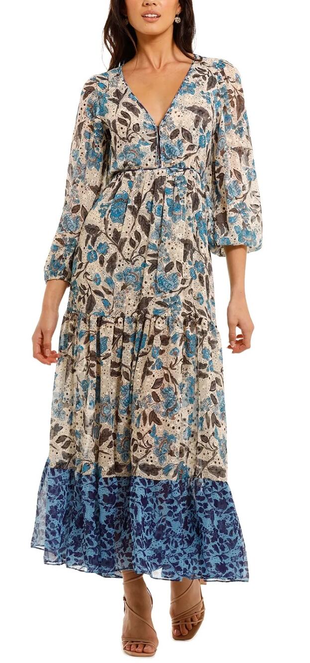 MISA Los Angeles Tuckernuck Anahita Maxi Dress Blue Floral Boho Open Back S